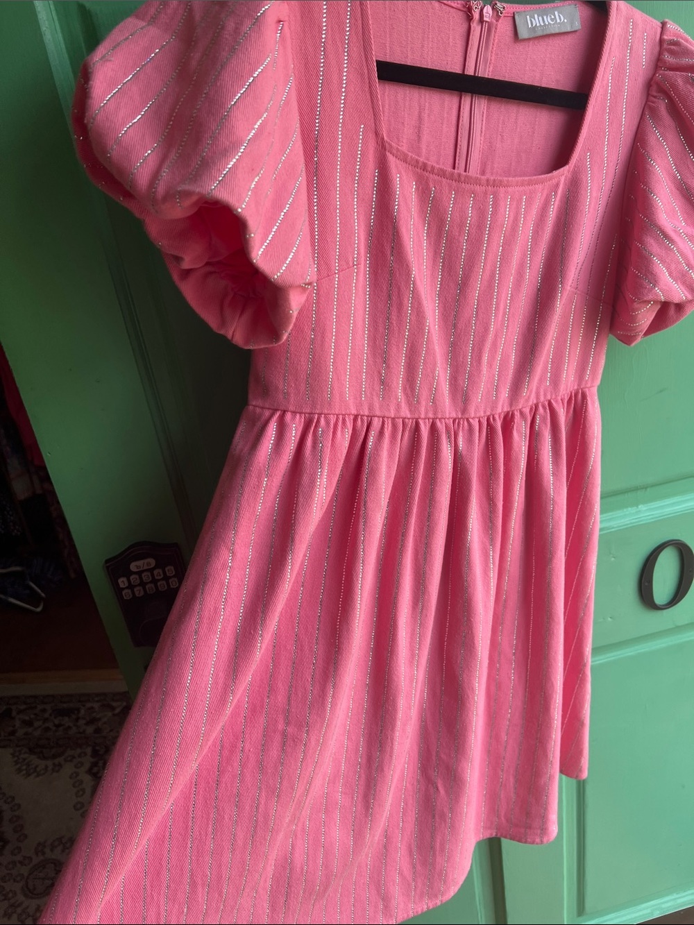 Blue b Pink Mini Dress with Silver rhinestones Stripe Detail. Size small 💕